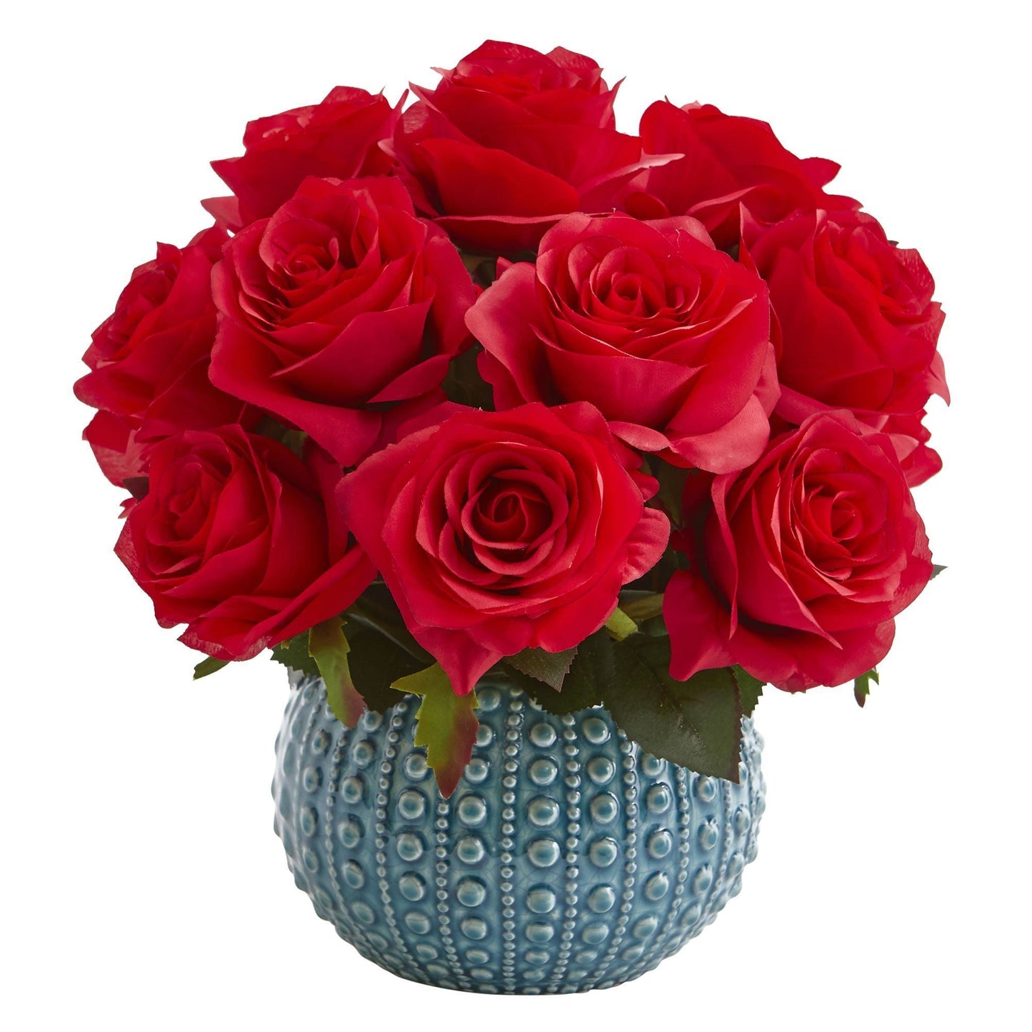 11.5’’ Rose Artificial Arrangement in Blue Ceramic Vase by Nearly Natural
