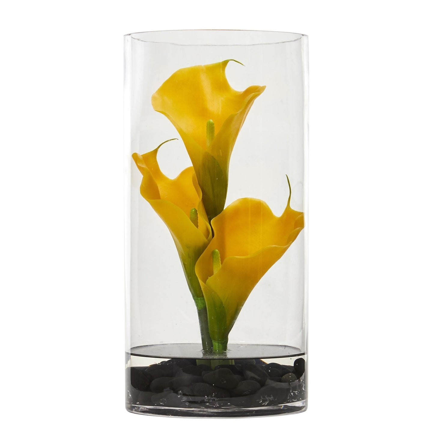 12” Calla Lily Artificial Arrangement in Cylinder Glass by Nearly Natural