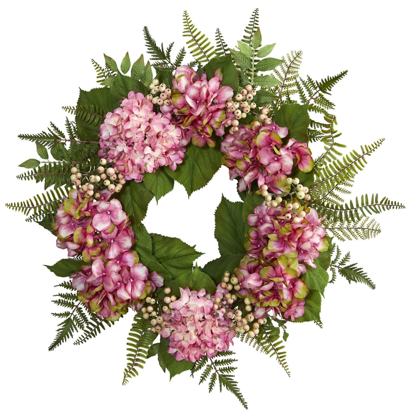 24” Artificial Hydrangea Berry Wreath by Nearly Natural