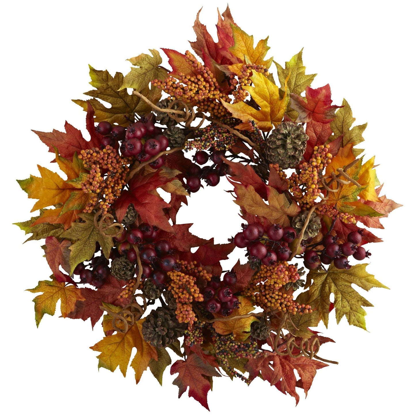 24” Maple and Berry Wreath by Nearly Natural