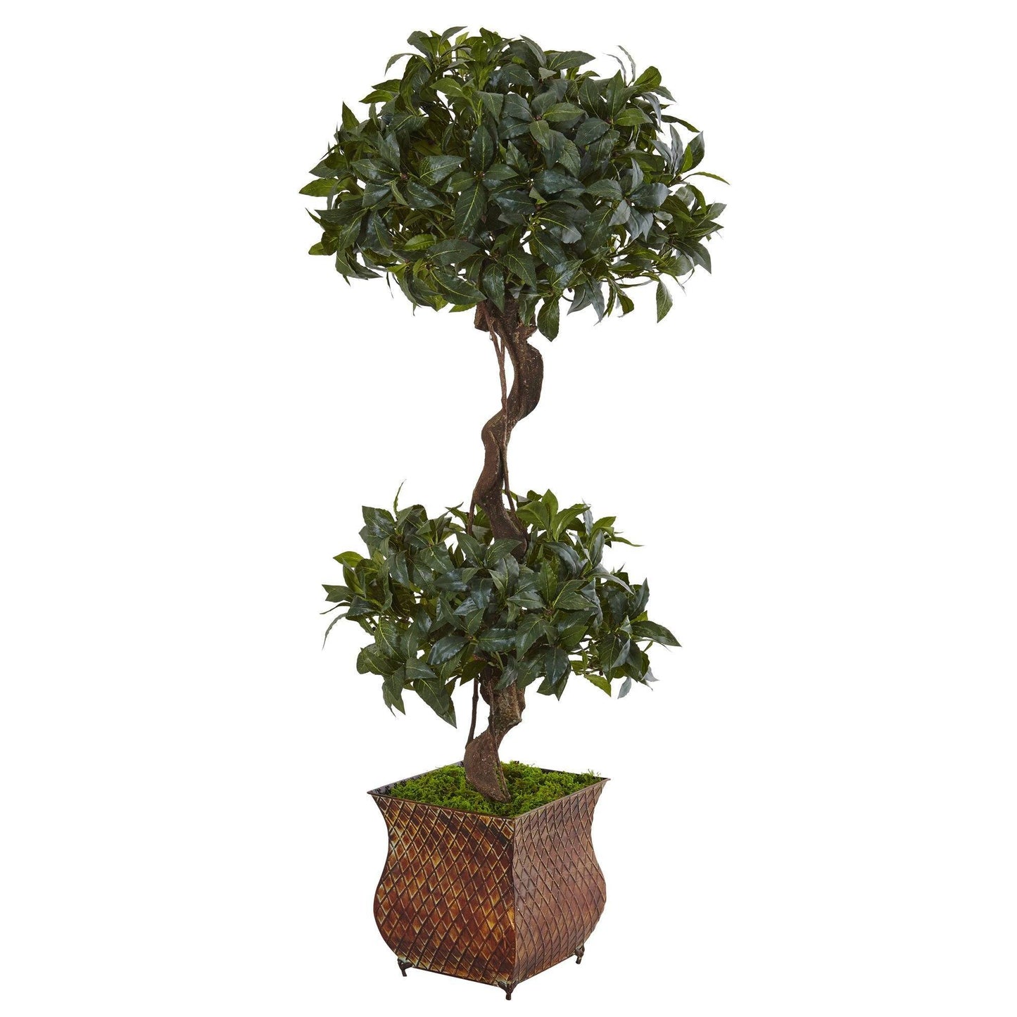4.5’ Sweet Bay Double Topiary Tree in Metal Planter by Nearly Natural