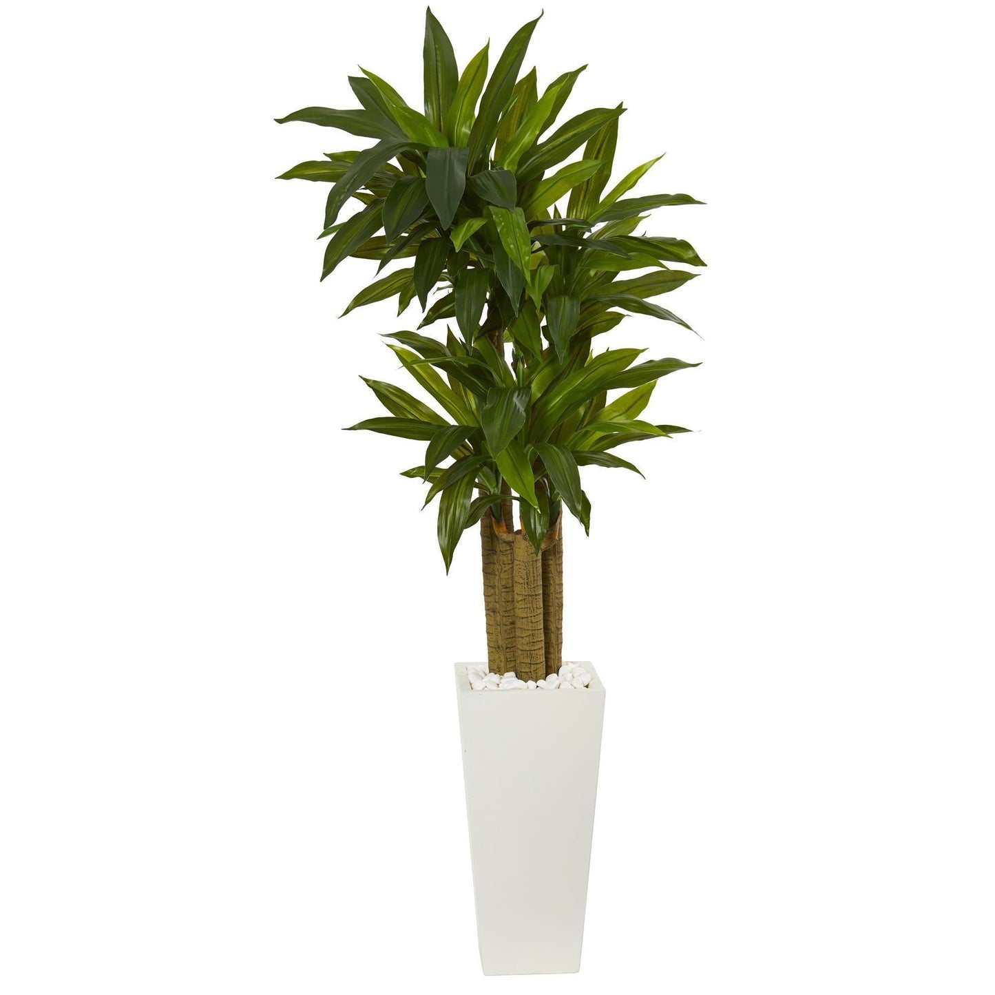 5' Cornstalk Dracaena Artificial Plant in White Tower Planter by Nearly Natural