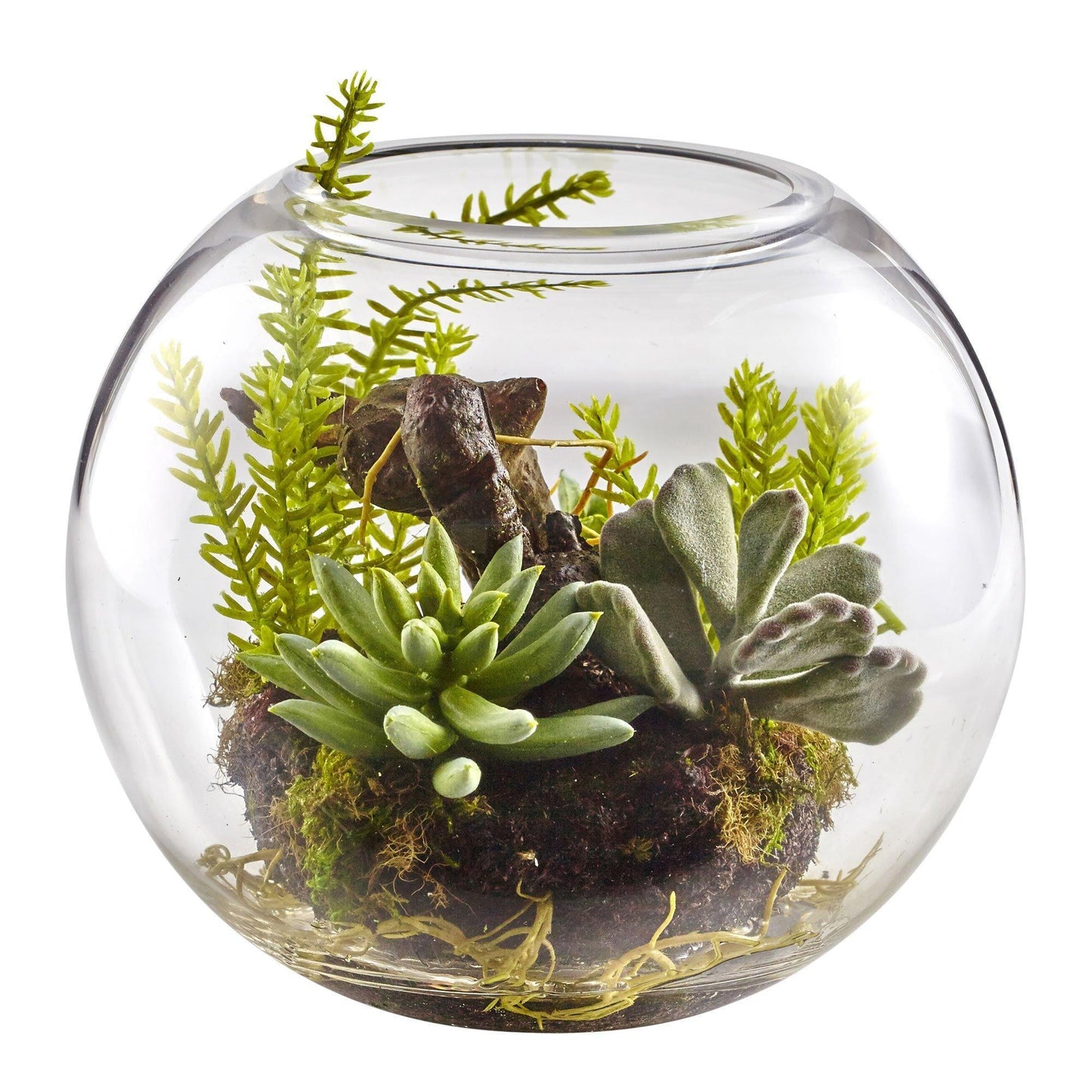 6.5” Mix Succulent Garden w/Glass Vase by Nearly Natural