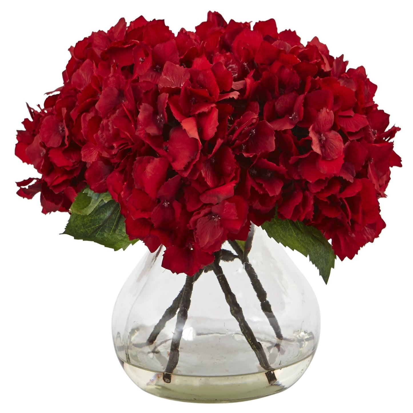 8.5" Artificial Red Hydrangea with Vase Silk Flower Arrangement" by Nearly Natural