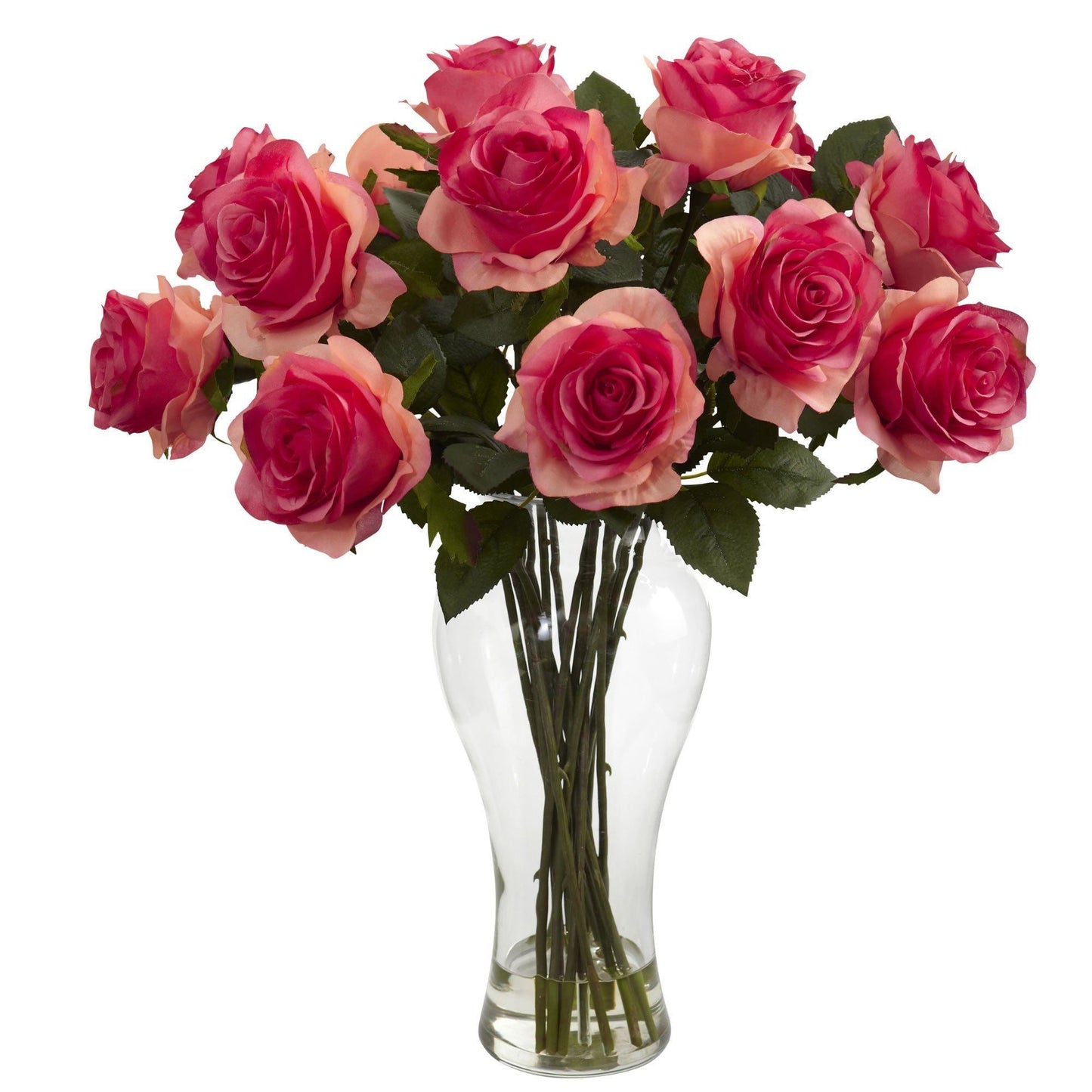 Blooming Roses w/Vase by Nearly Natural