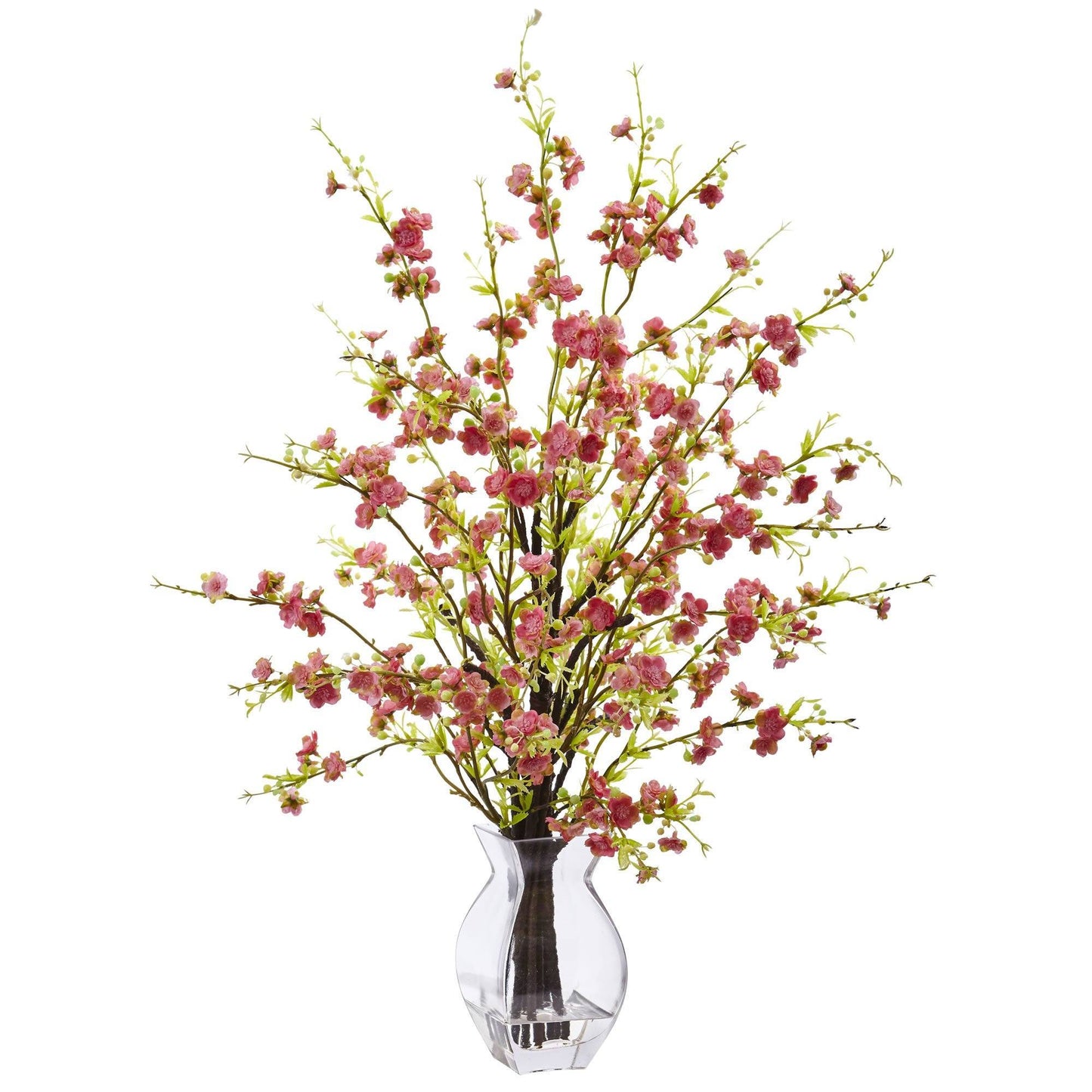 Cherry Blossom in Glass Vase by Nearly Natural