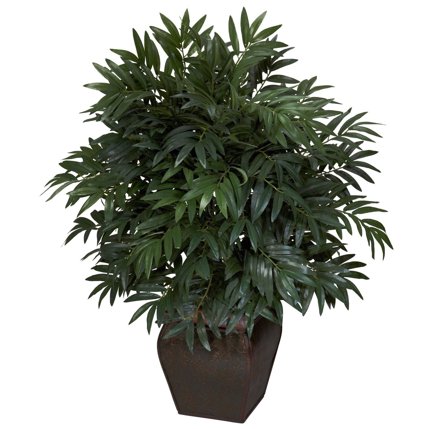 Double Bamboo Palm w/Decorative Planter Silk Plant by Nearly Natural