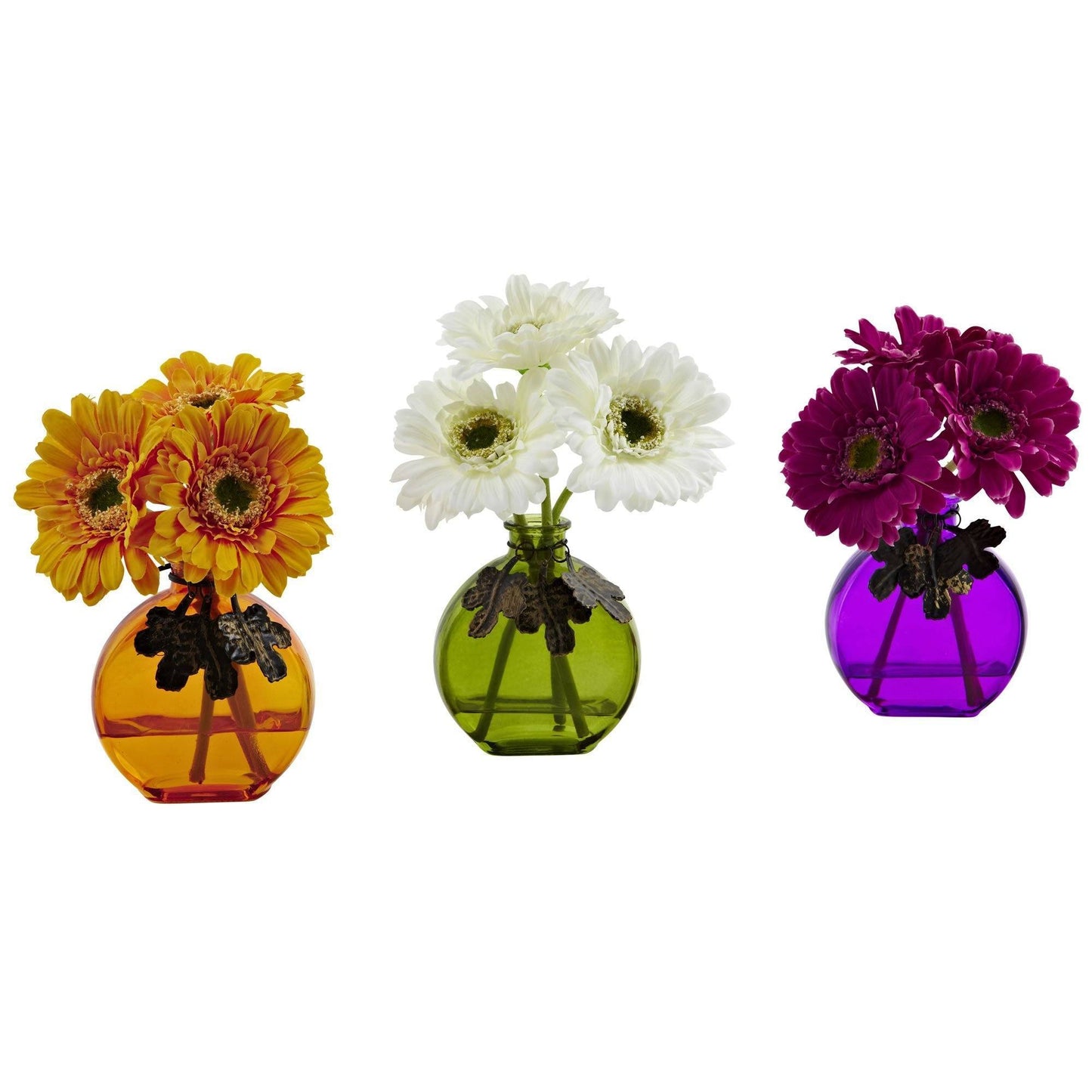 Gerber Daisy w/Colored Vase (Set of 3) by Nearly Natural