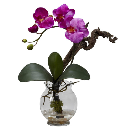 Mini Phalaenopsis w/Fluted Vase Silk Flower Arrangement by Nearly Natural