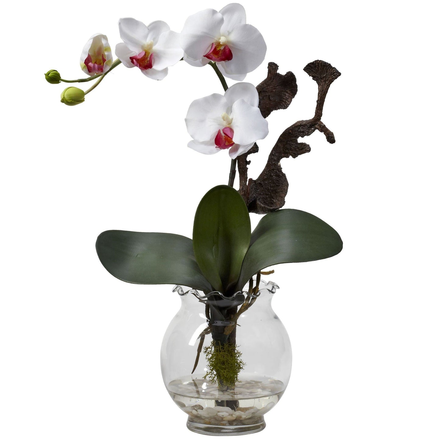 Mini Phalaenopsis w/Fluted Vase Silk Flower Arrangement by Nearly Natural