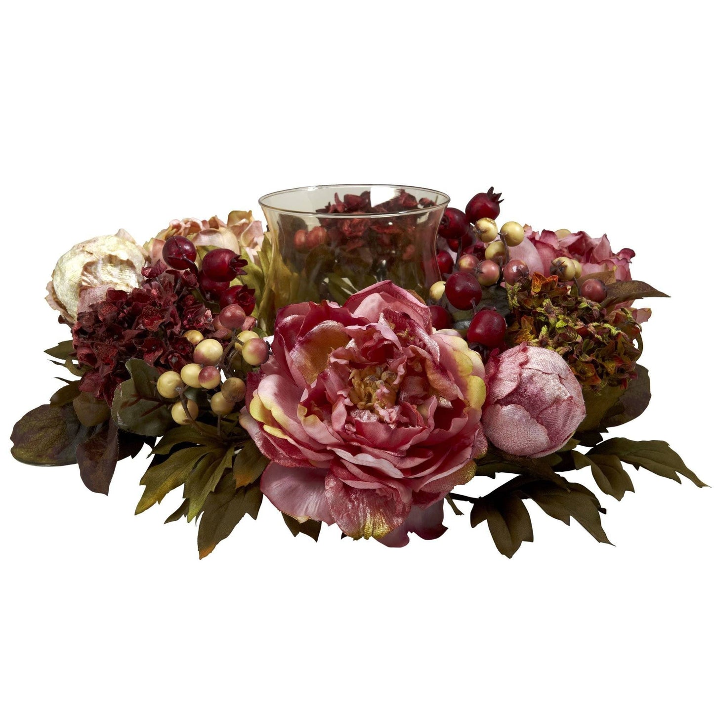 Peony Hydrangea Candelabrum by Nearly Natural