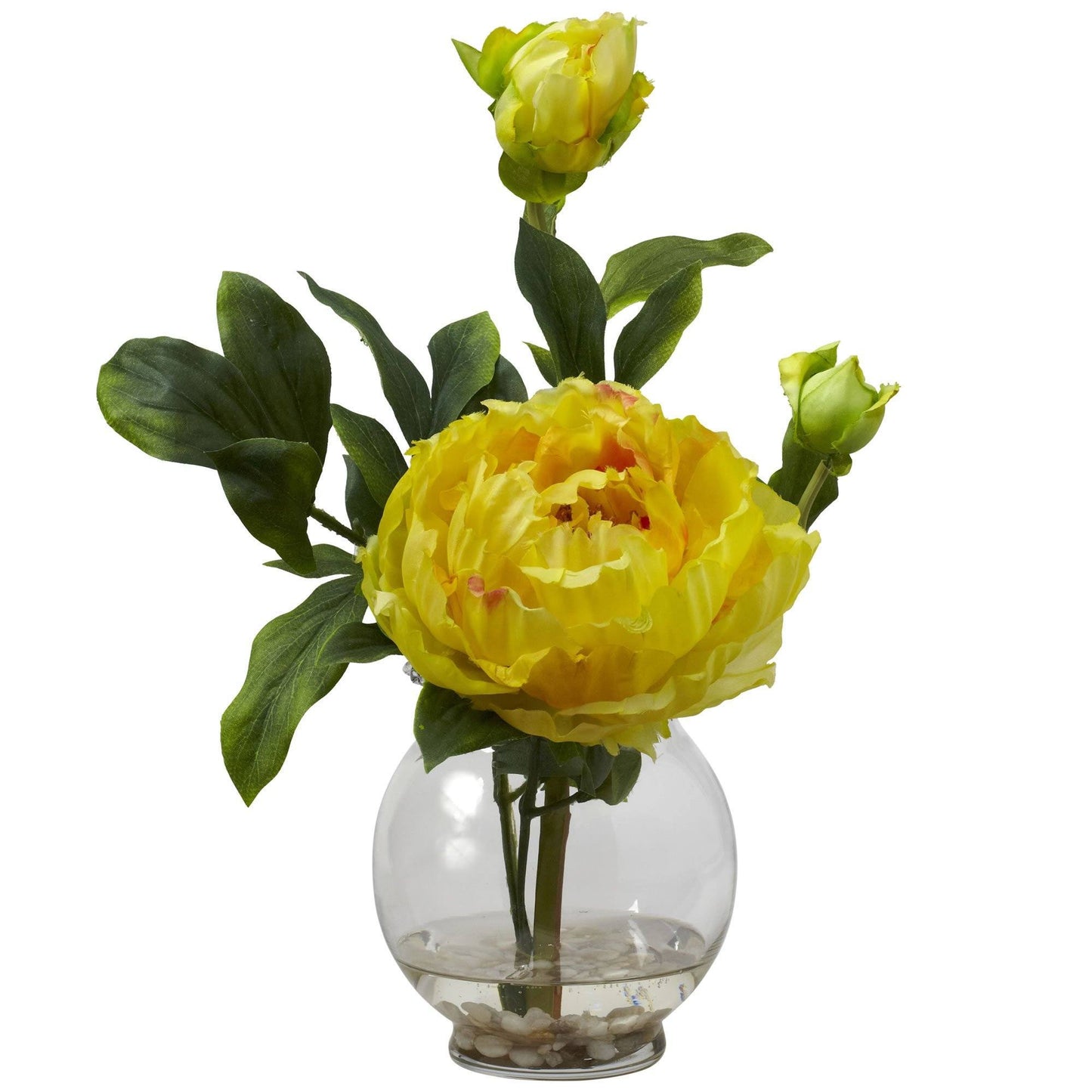 Peony w/Fluted Vase Silk Flower Arrangement by Nearly Natural