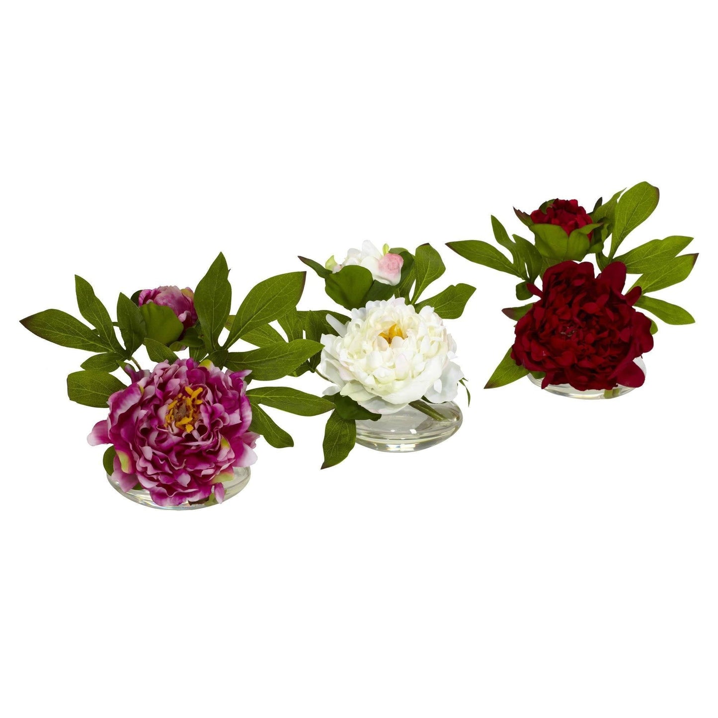 Peony w/Glass Vase (Set of 3) by Nearly Natural