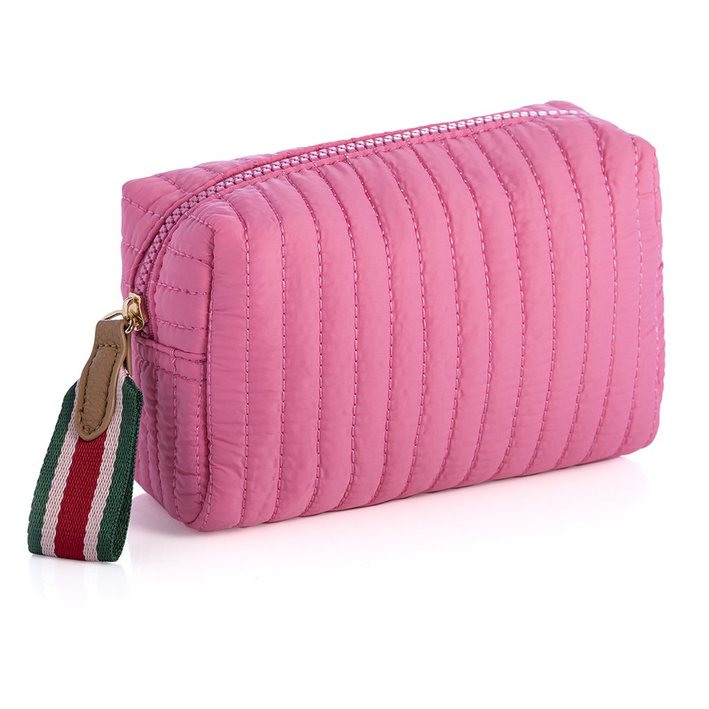 Shiraleah Ezra Quilted Nylon Small Boxy Cosmetic Pouch, Pink by Shiraleah
