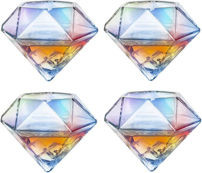 Iridescent Diamond Decanter 750ml w/ 4 Diamond Glasses & Wooden Holder - by The Wine Savant