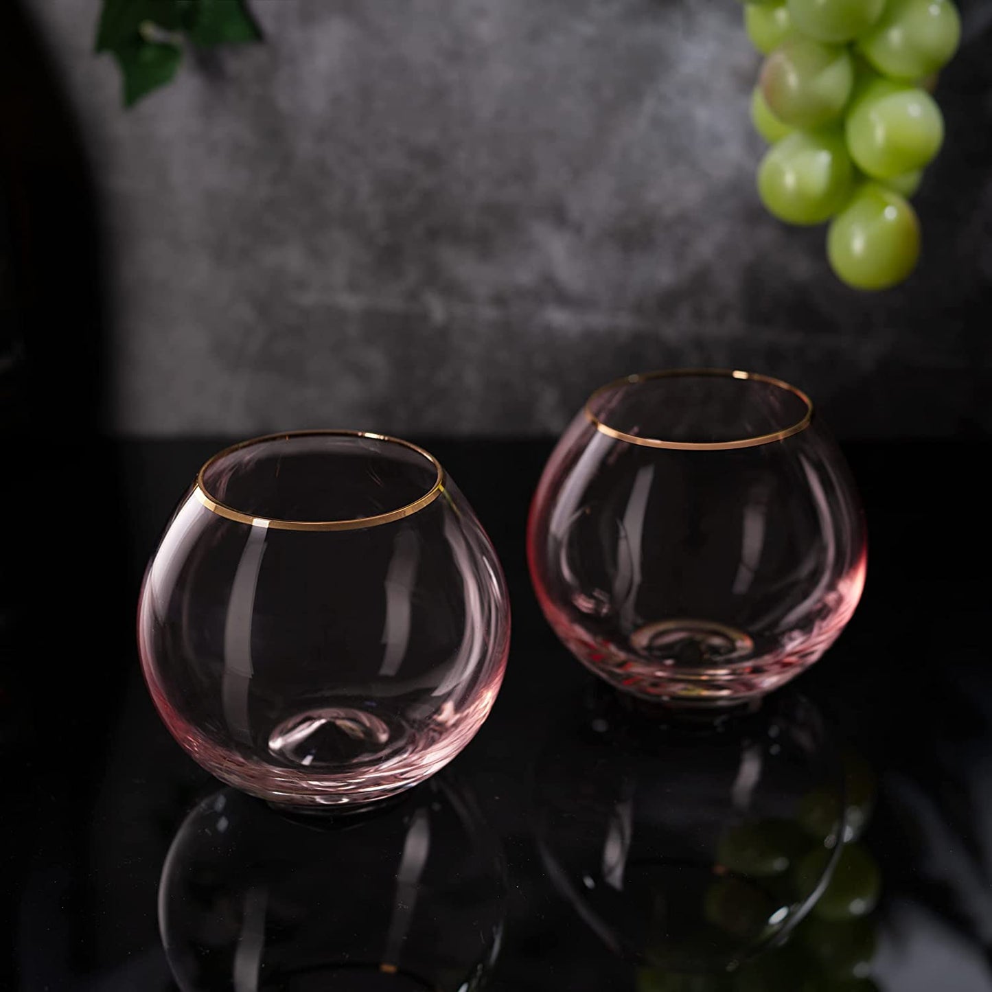 Blush Pink & Gilded Rim Wine Glass, 18oz Glasses 2-Set - by The Wine Savant