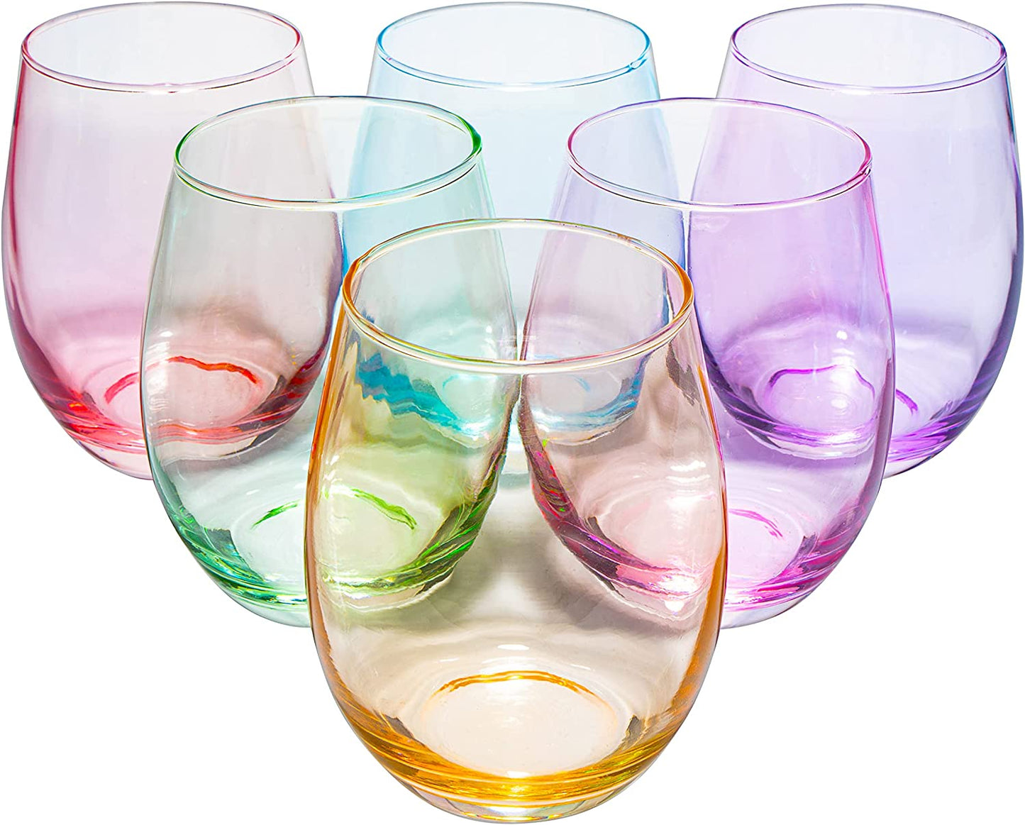 Colored Stemless Wine Glasses 12 oz (Set of 6) - by The Wine Savant