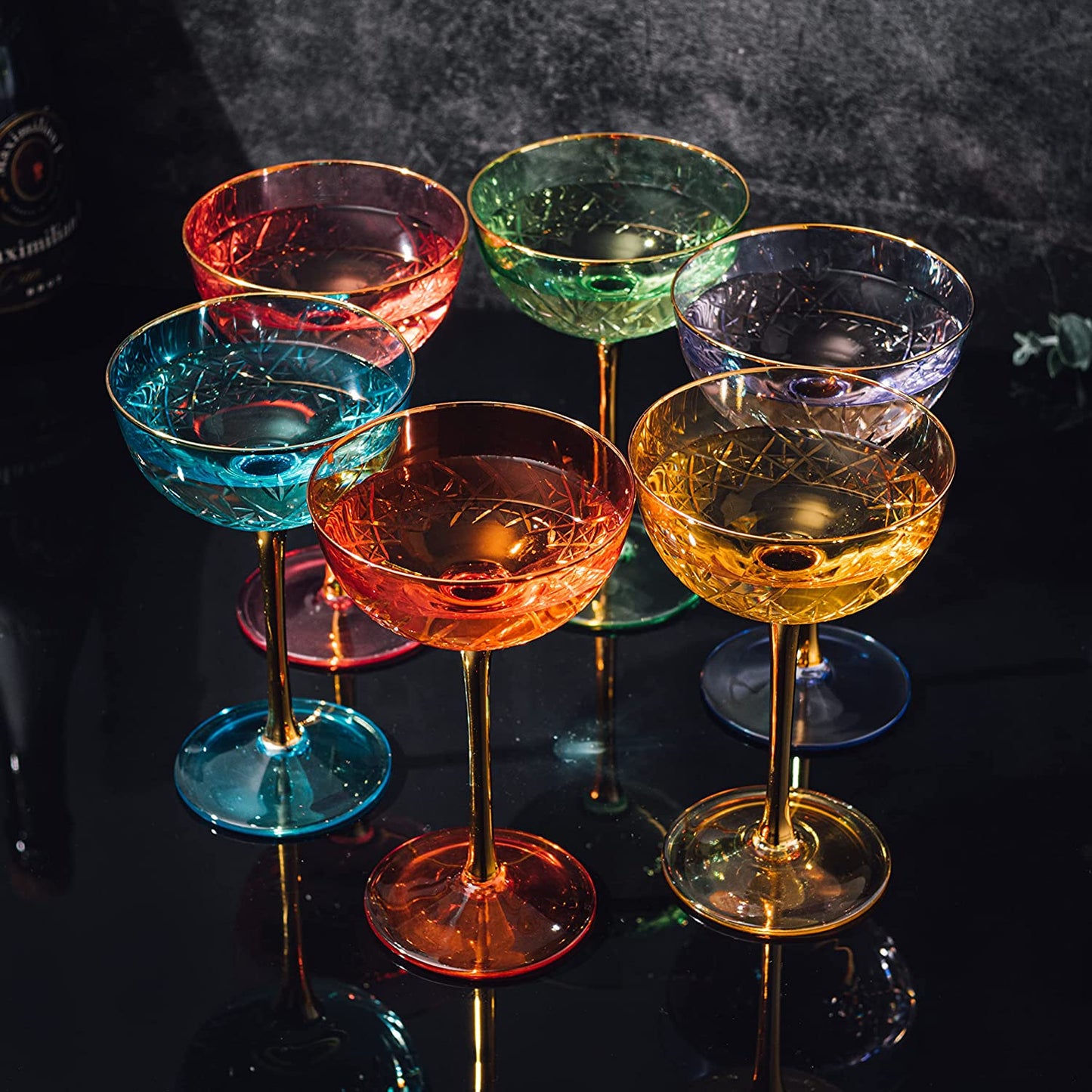 Colored Art Deco Glasses 7.3 oz (Set of 6) - by The Wine Savant
