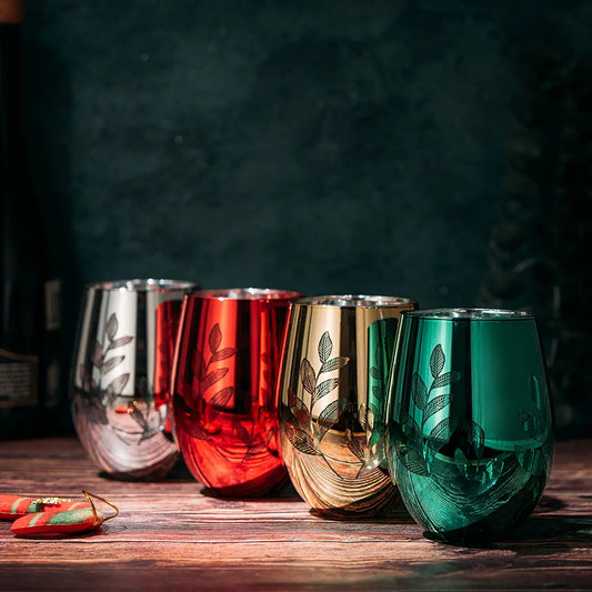 Etched Multicolor Christmas Wine Glasses (Set of 4) - by The Wine Savant