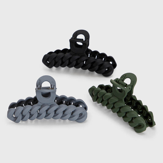 Eco-friendly Chain Claw Clip 3pc Set - Black Moss by KITSCH