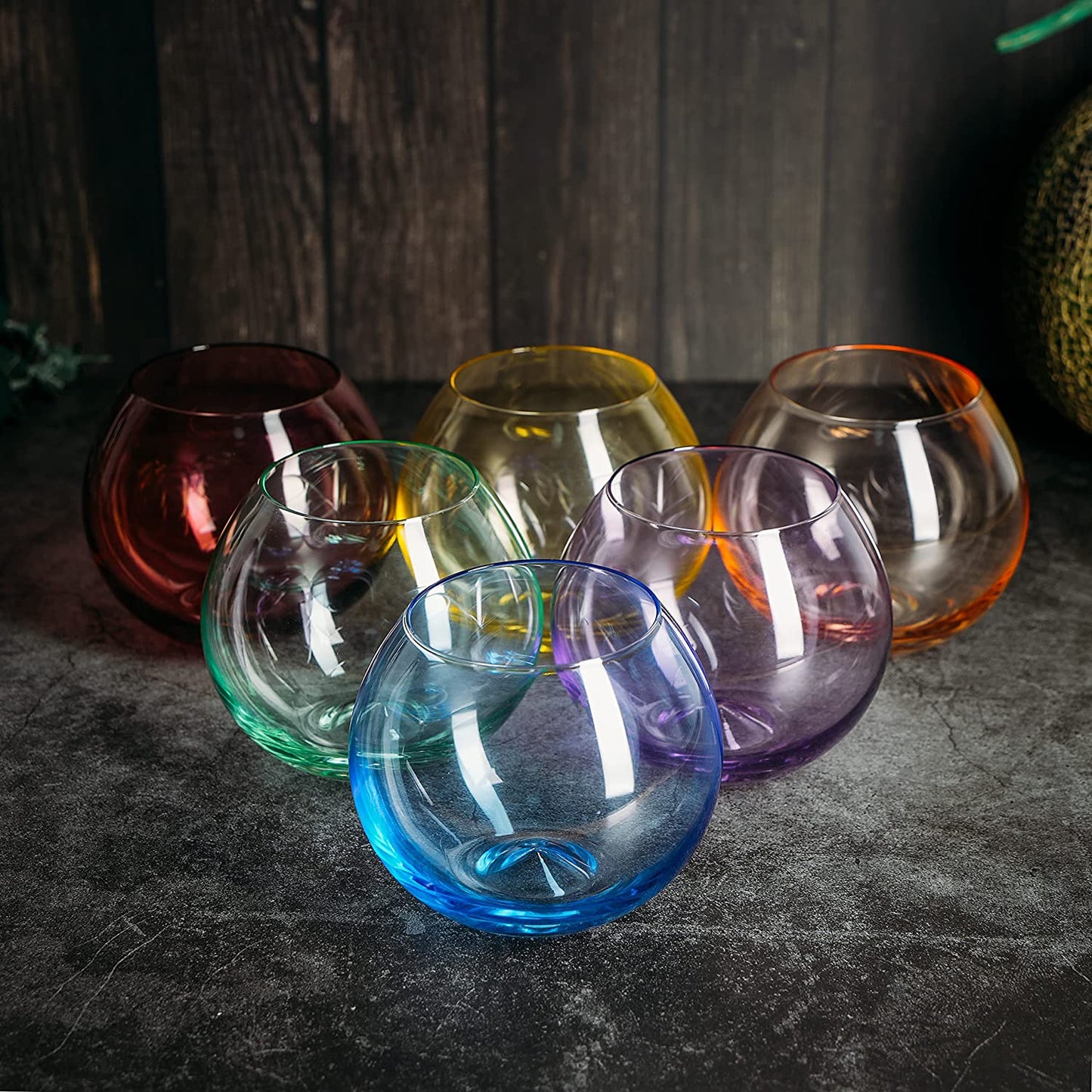 Rainbow Colored Stemless Wine Glasses (Set of 6)- by The Wine Savant
