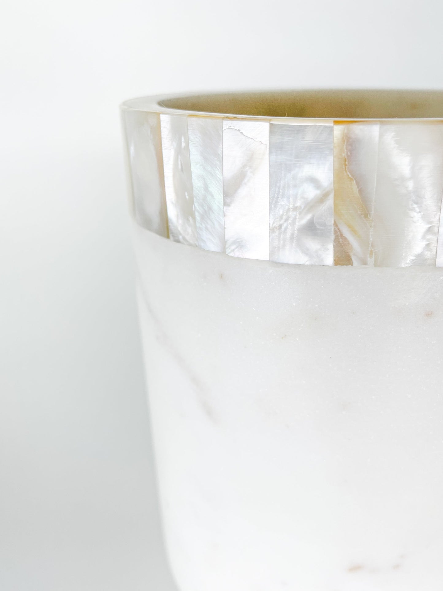 White Marble Utensil Holder with Mother of Pearl Inlay by Anaya