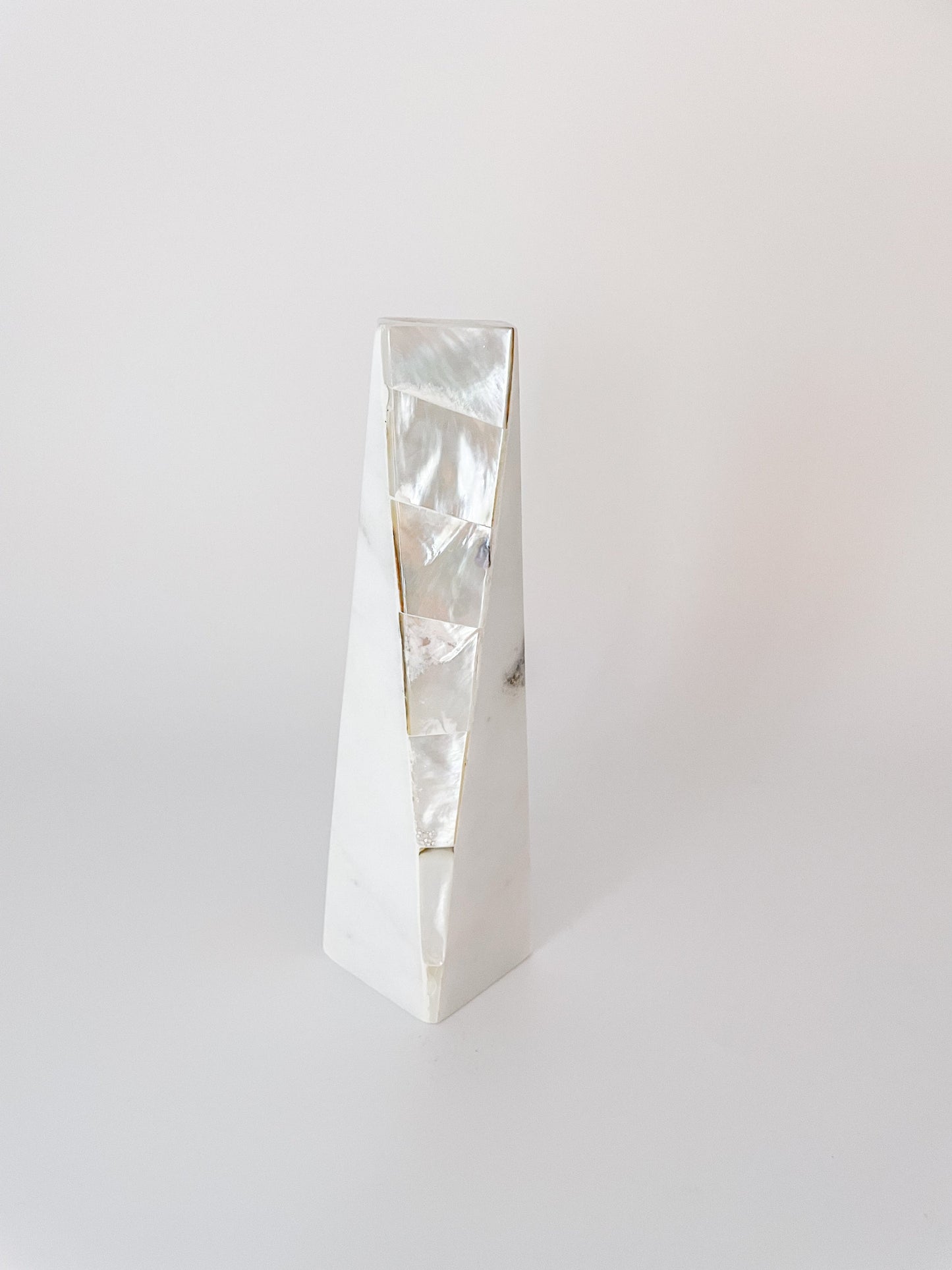 White Marble Mother of Pearl Candle Holders by Anaya