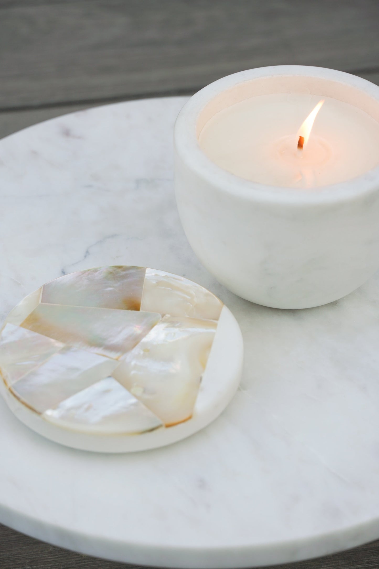 White Mother of Pearl Lemongrass Candle by Anaya
