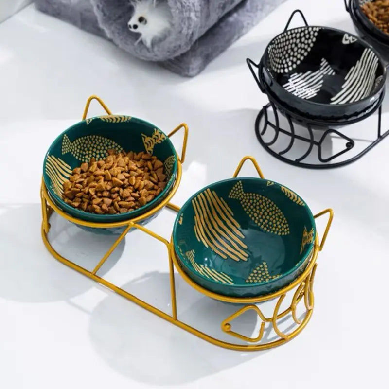 Elevated Ceramic Bowls + Stylish Stand by GROOMY