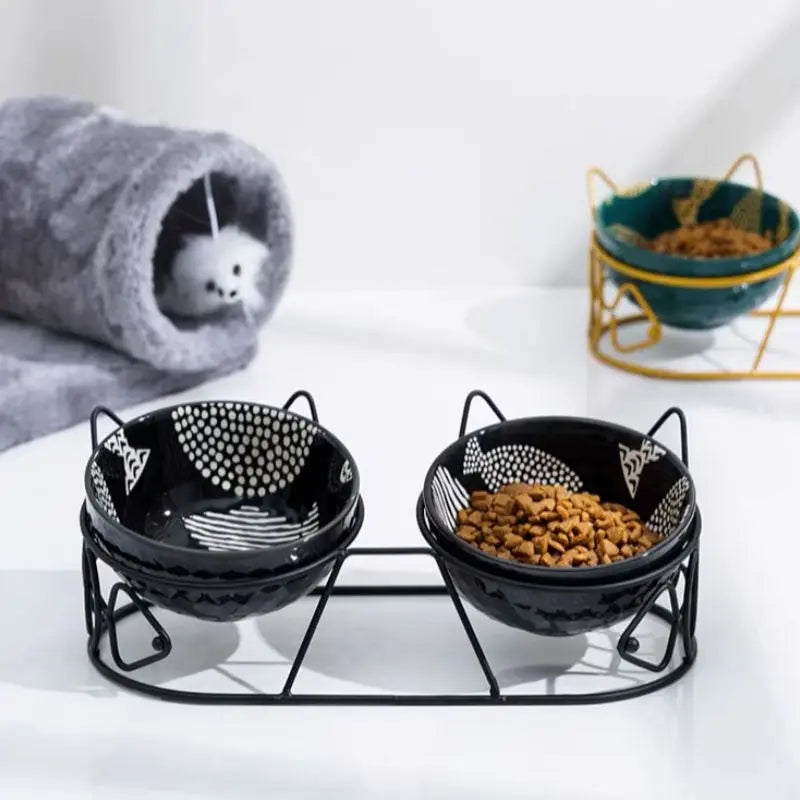 Elevated Ceramic Bowls + Stylish Stand by GROOMY