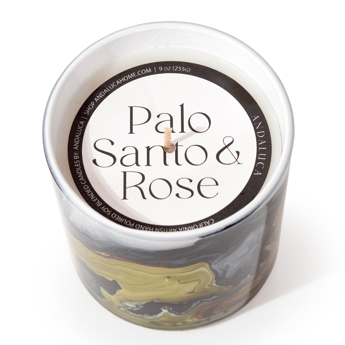 Palo Santo & Rose 9 oz. Swirl Glass Candle by Andaluca Home