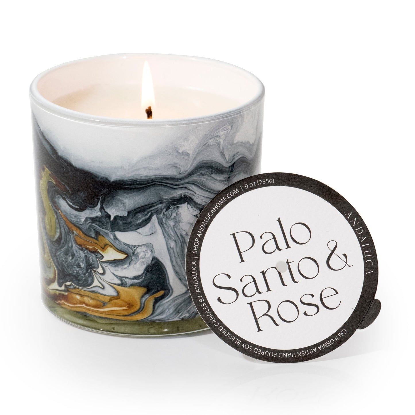 Palo Santo & Rose 9 oz. Swirl Glass Candle by Andaluca Home