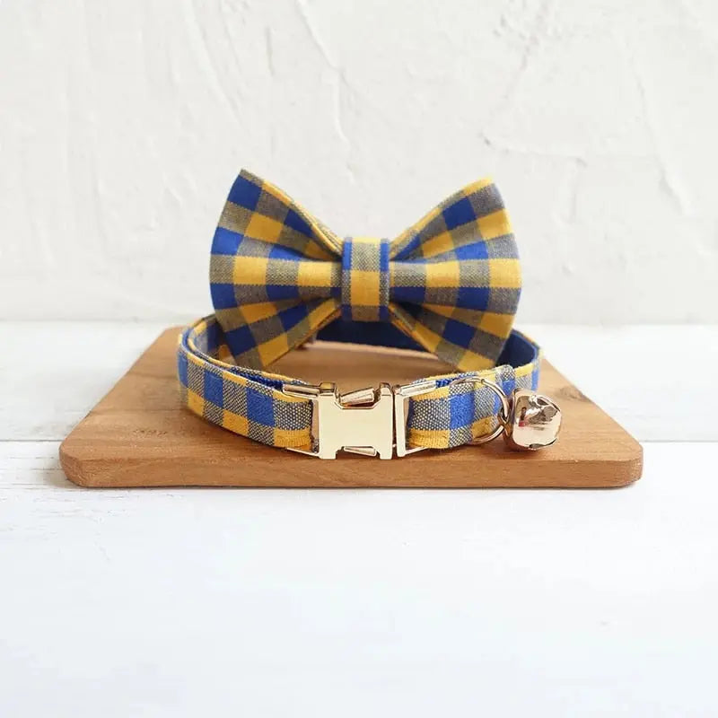 Velvet Pattern Cat Collar w/ Bowtie - Engrave Your Pet's ID by GROOMY