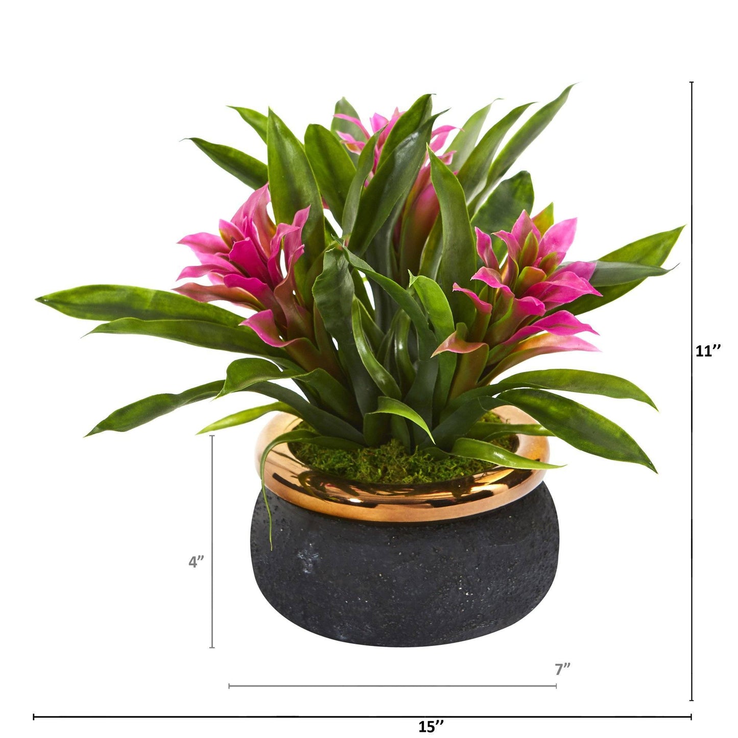 11” Bromeliad Artificial Plant in Stoneware Planter by Nearly Natural
