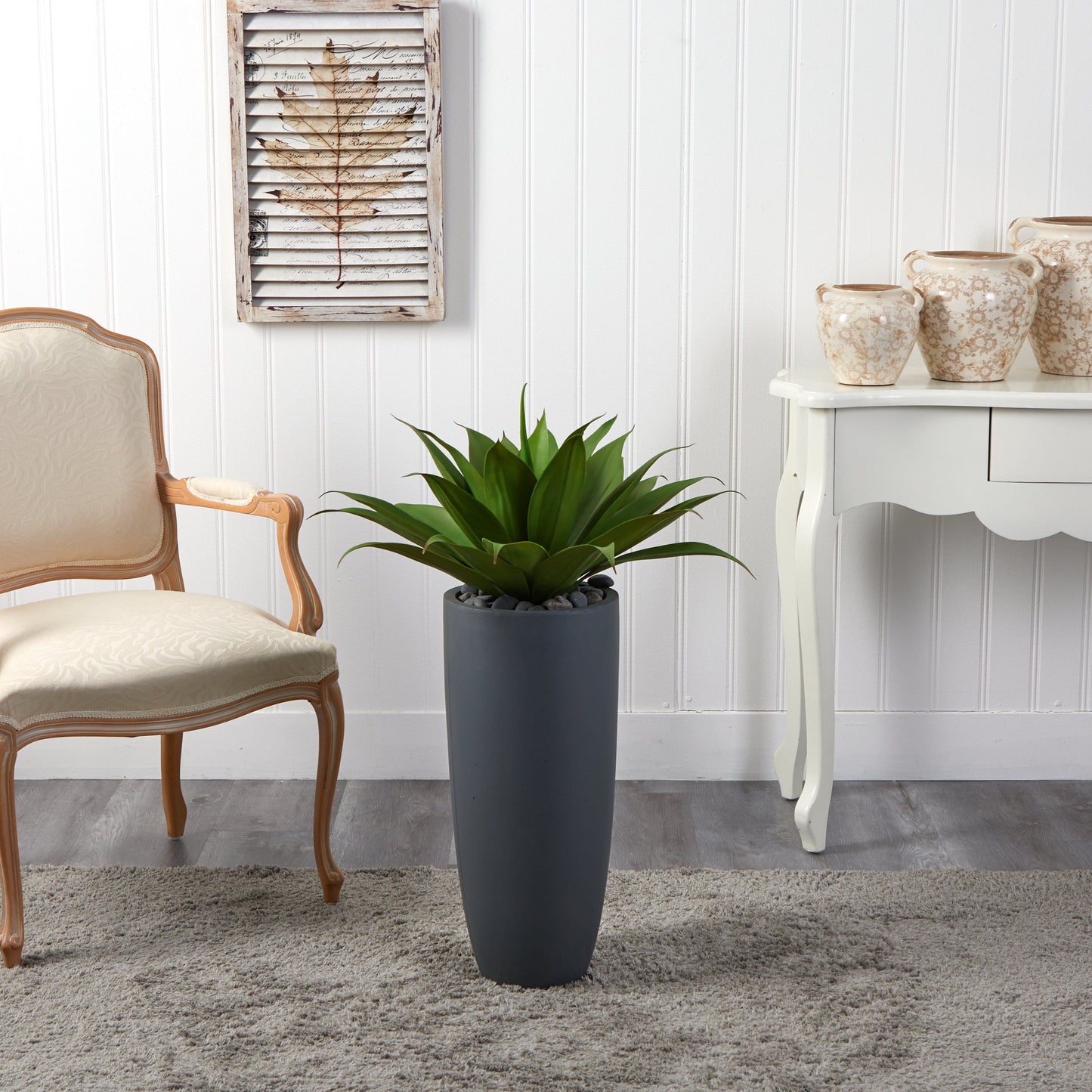 Agave in Gray Cylinder Planter by Nearly Natural