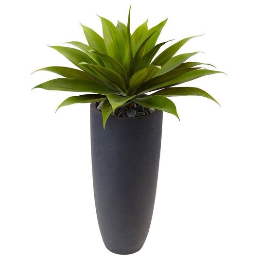 Agave in Gray Cylinder Planter by Nearly Natural