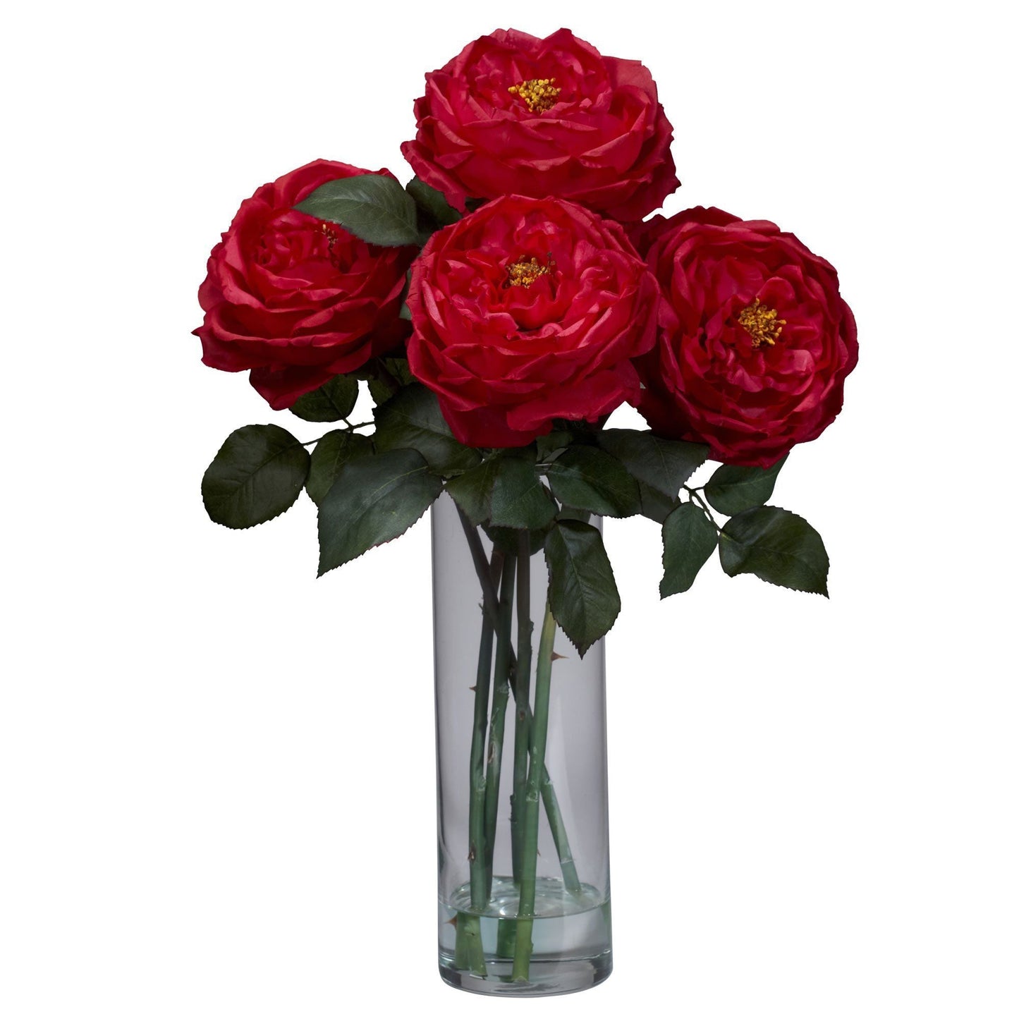 Fancy Rose w/Cylinder Vase Silk Flower Arrangement by Nearly Natural