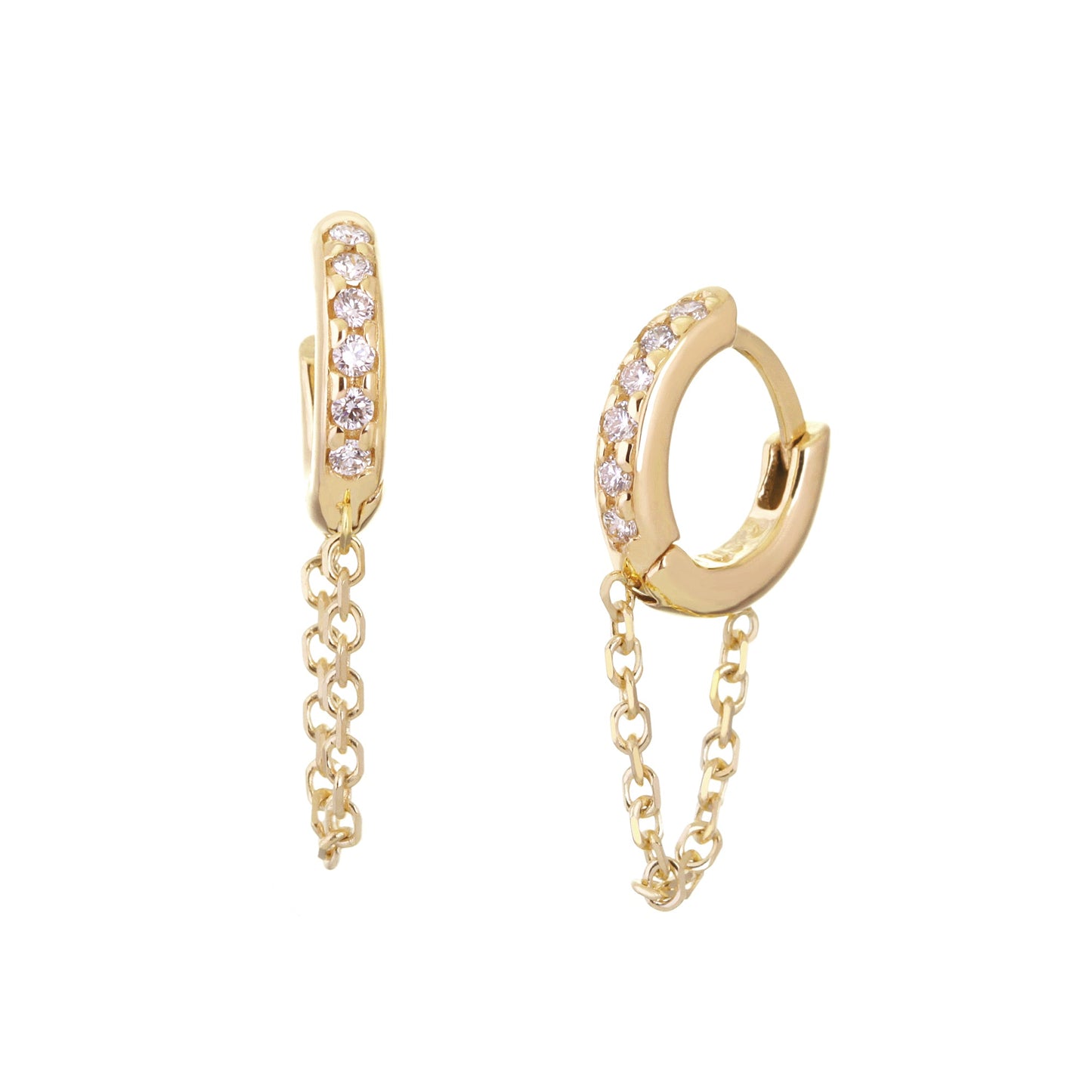 10MM DIAMOND AND 14K GOLD HUGGIES WITH CHAIN by eklexic