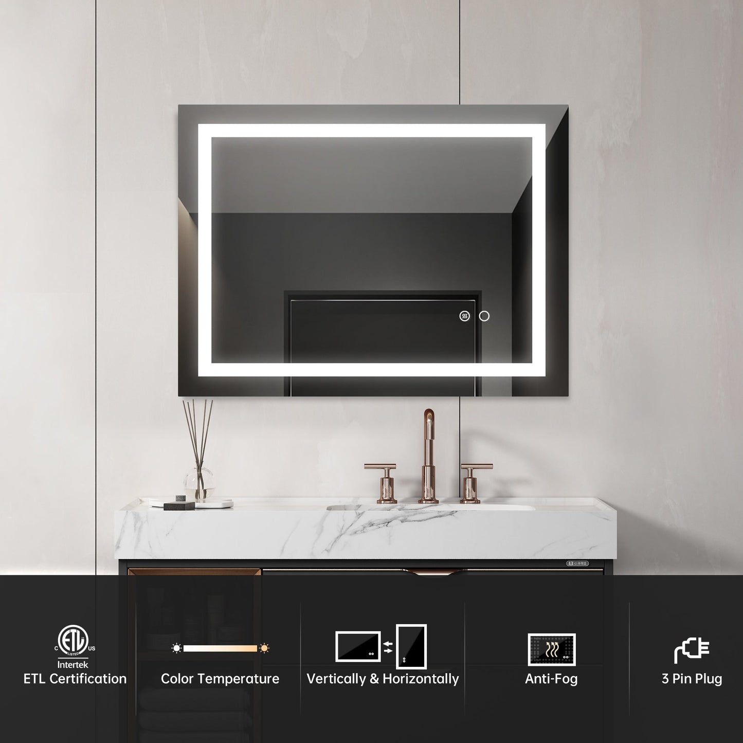 Anti-Fog Dimmable Touch Button LED Bathroom Mirror by Blak Hom